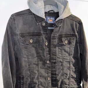 The Children’s Place Black Trucker Jacket size 14 Boy’s XL Denim w/ Hood #59284